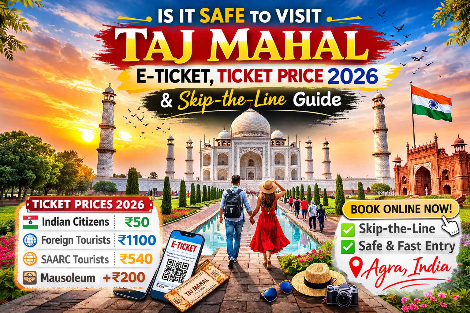 Taj Mahal in Agra India with Taj Mahal e ticket booking guide and ticket price 2026